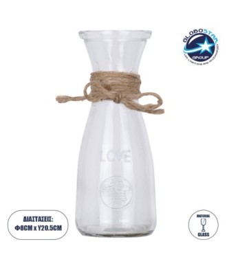 GloboStar® LUCY 35612 Διακοσμητικό Βάζο Γυάλινο Διάφανο με Σχοινί Φ8.1 x Υ20.5cm